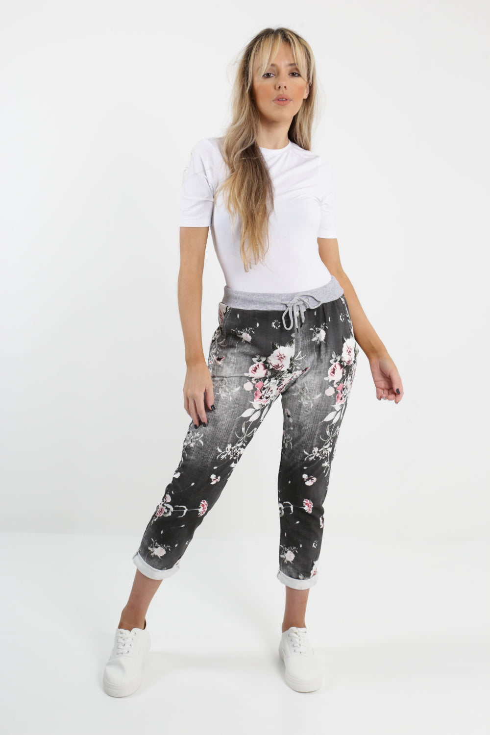 Made In Italy Leaf Floral Print Joggers - Lashra Fashion