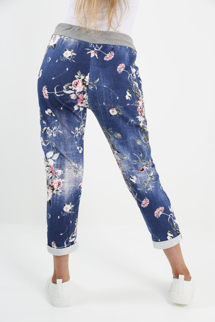 Made In Italy Leaf Floral Print Joggers - Lashra Fashion
