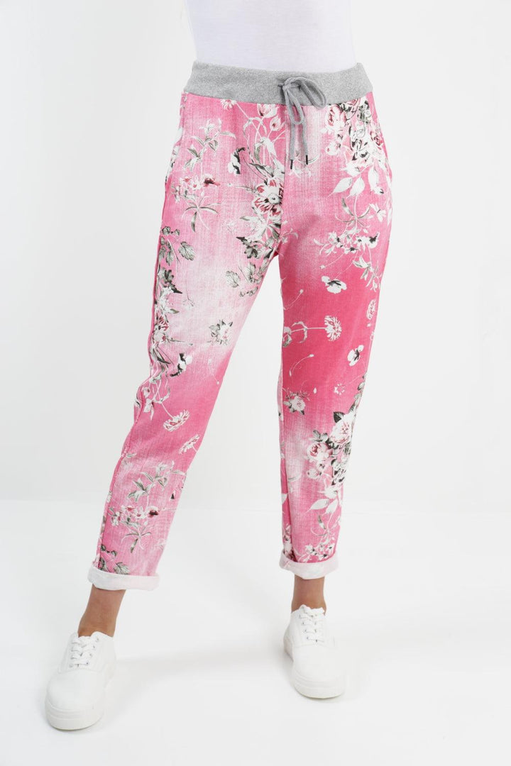 Made In Italy Leaf Floral Print Joggers - Lashra Fashion
