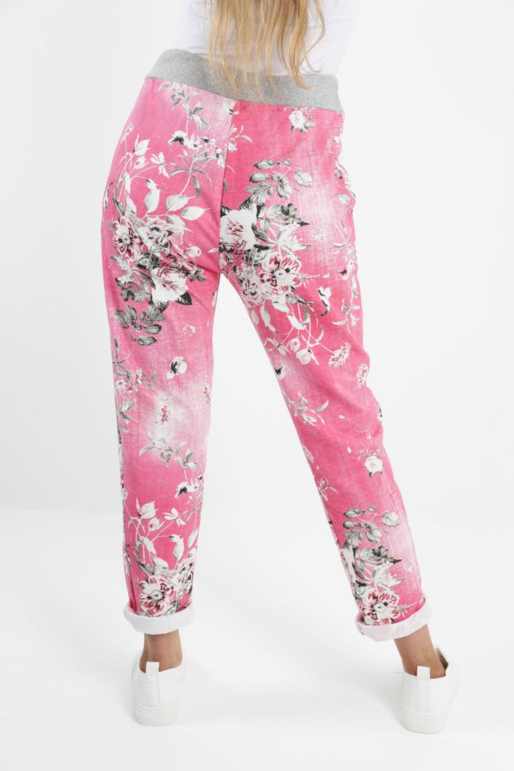 Made In Italy Leaf Floral Print Joggers - Lashra Fashion