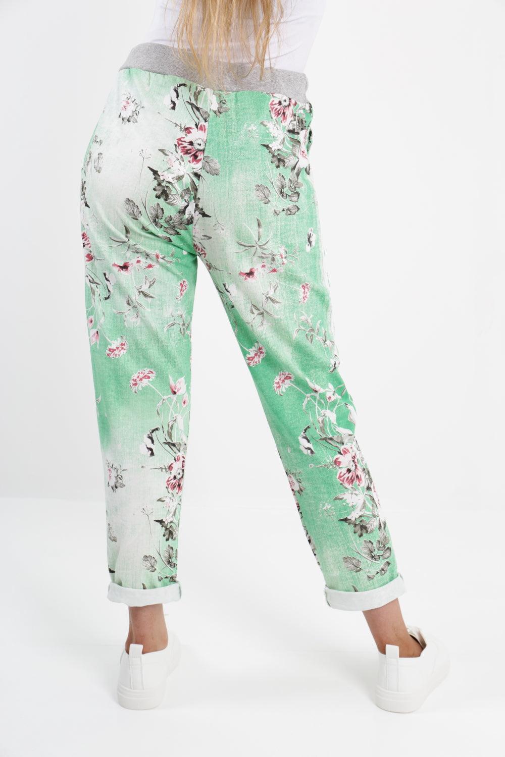 Made In Italy Leaf Floral Print Joggers - Lashra Fashion