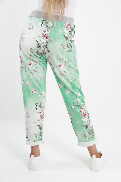 Made In Italy Leaf Floral Print Joggers