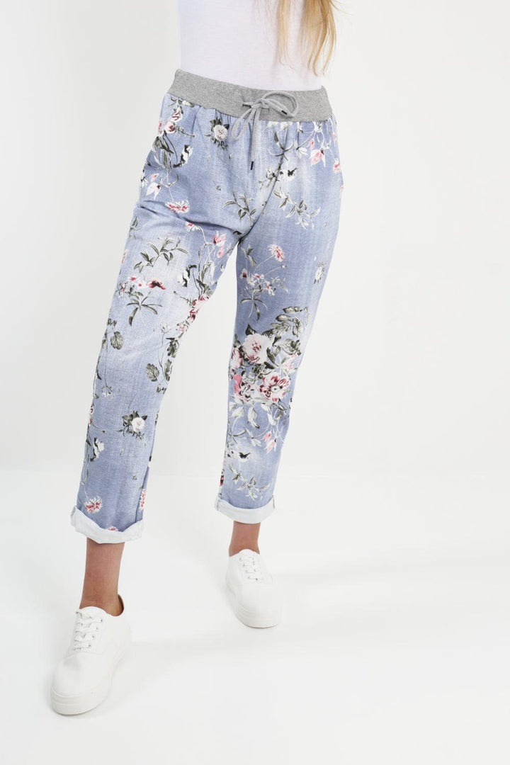 Made In Italy Leaf Floral Print Joggers - Lashra Fashion