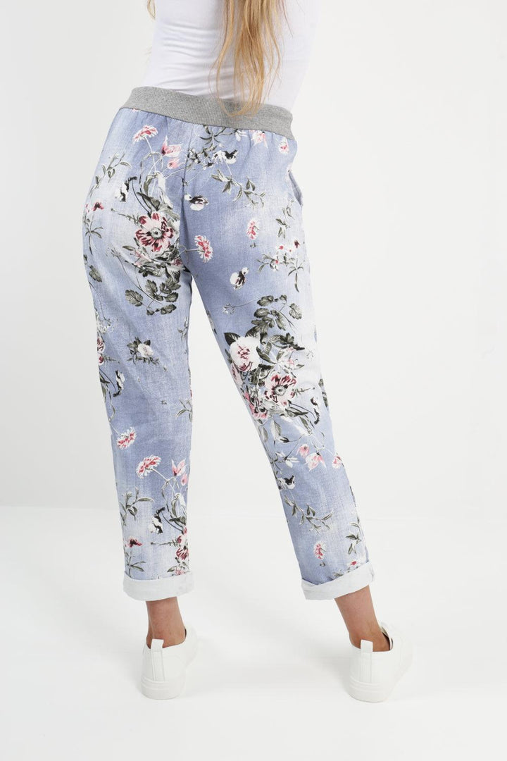 Made In Italy Leaf Floral Print Joggers - Lashra Fashion