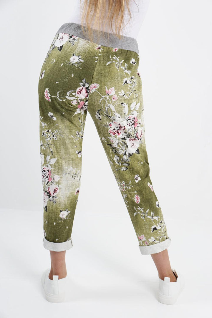 Made In Italy Leaf Floral Print Joggers - Lashra Fashion