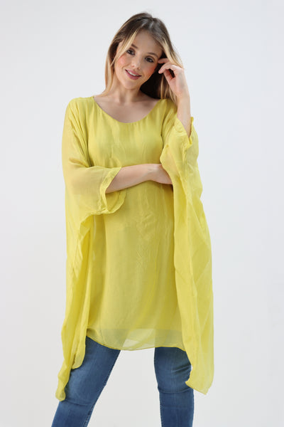 Made In Italy Silk Long Batwing Top