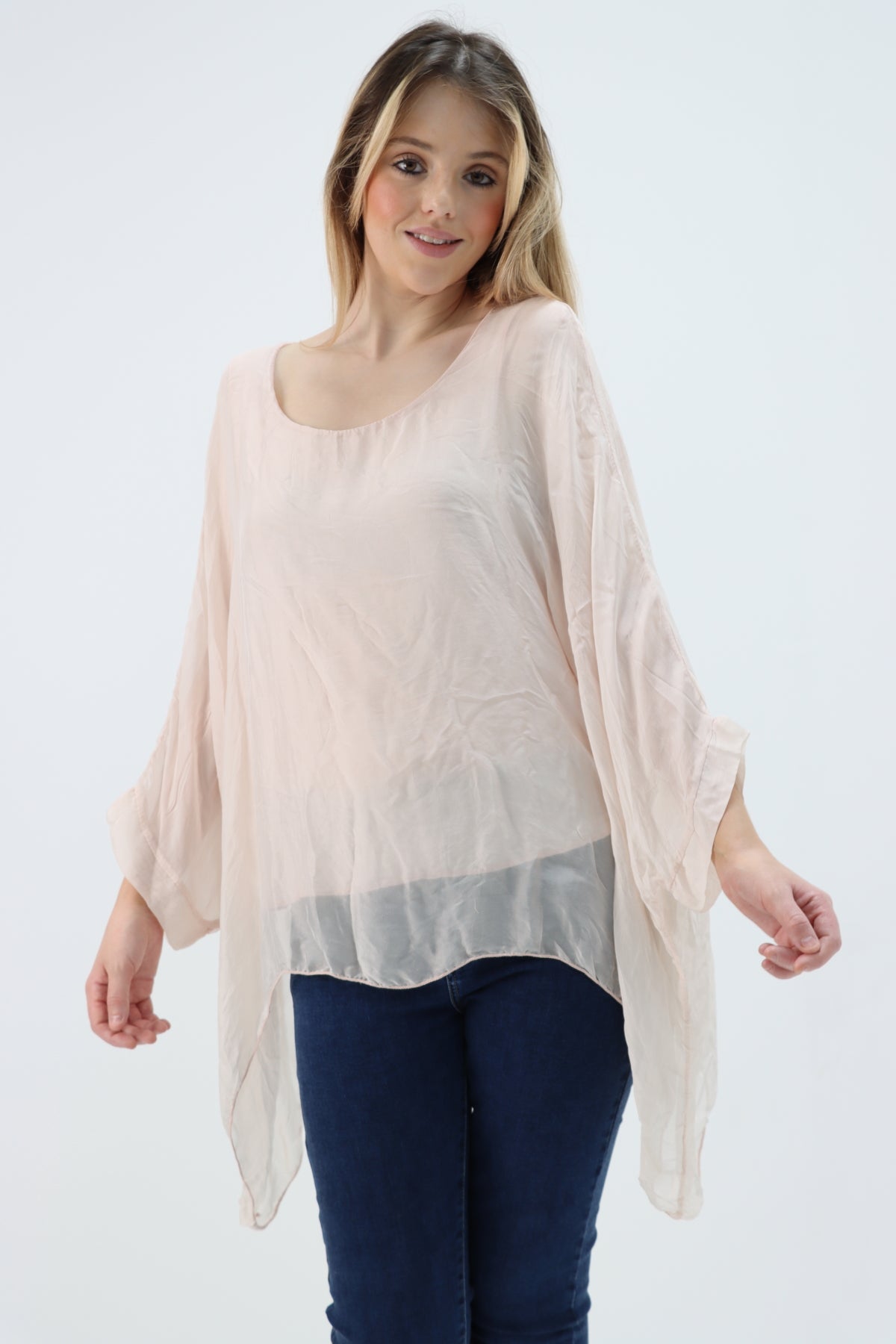 Made In Italy Silk Short Batwing Top