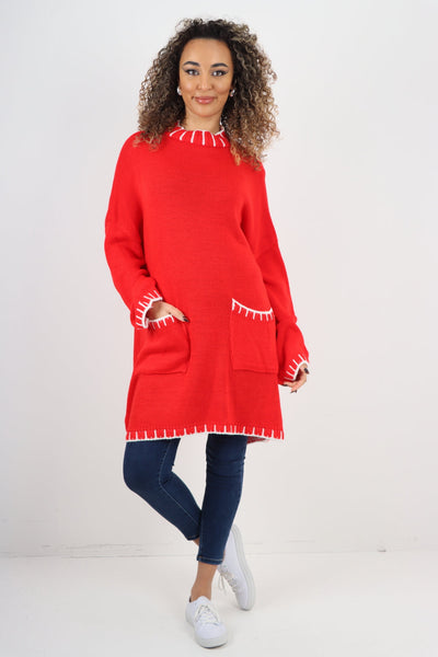 Colour Pop Stich Long Sleeve Knitted Jumper Top
