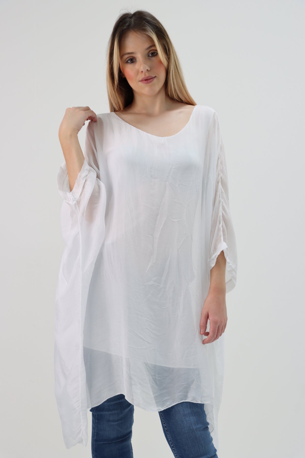 Made In Italy Silk Long Batwing Top